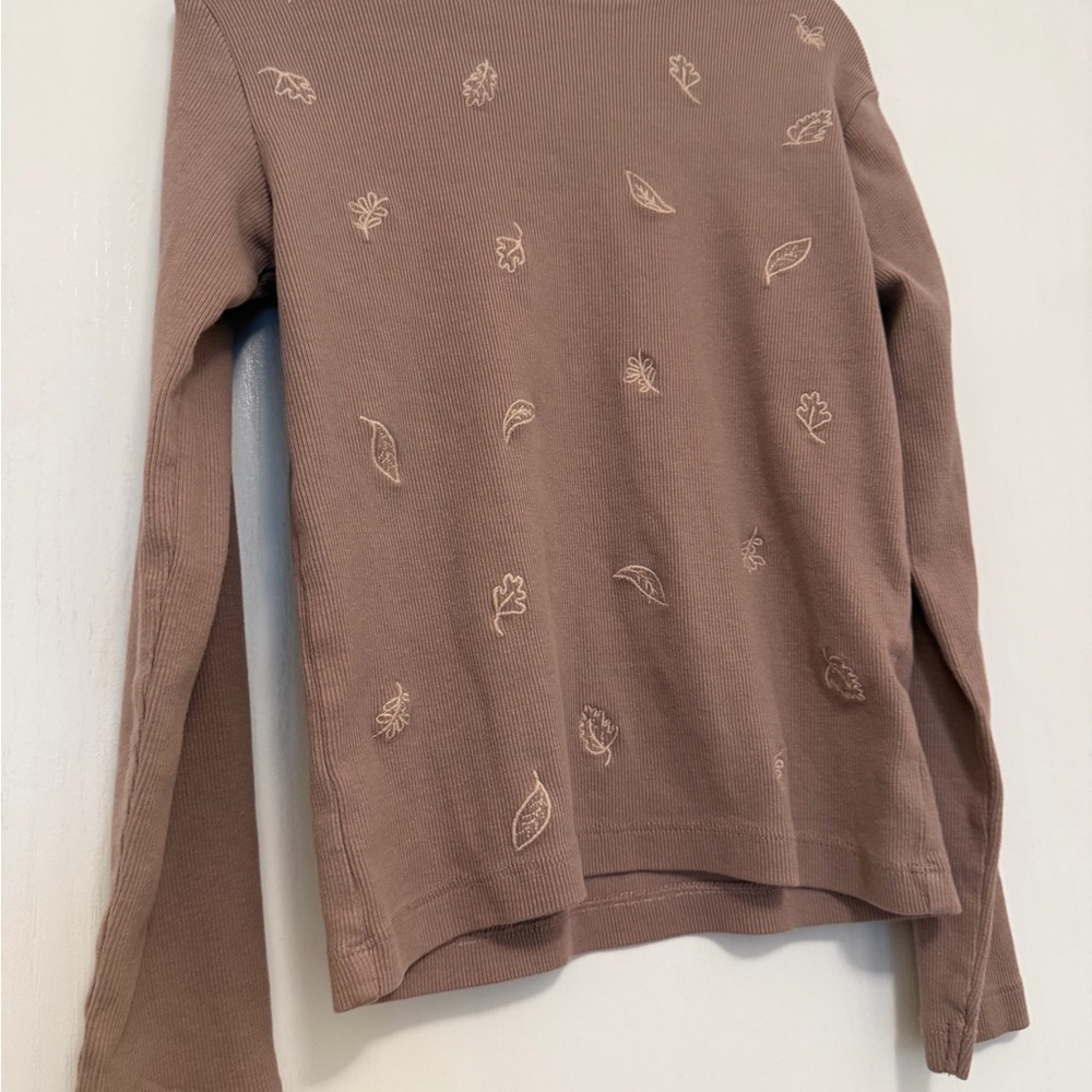 Zara Taupe Leaf Embroidered top